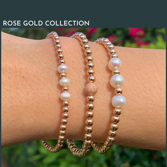 Gold filled pearl bracelet rose gold jewelry gift for her stackable elegant set
