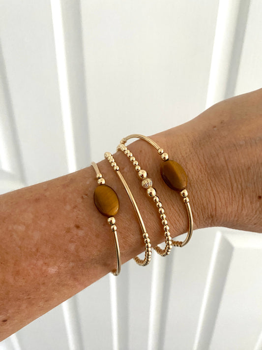 Gold Bracelet with Tiger Eye Beads Elegant Gift for Her