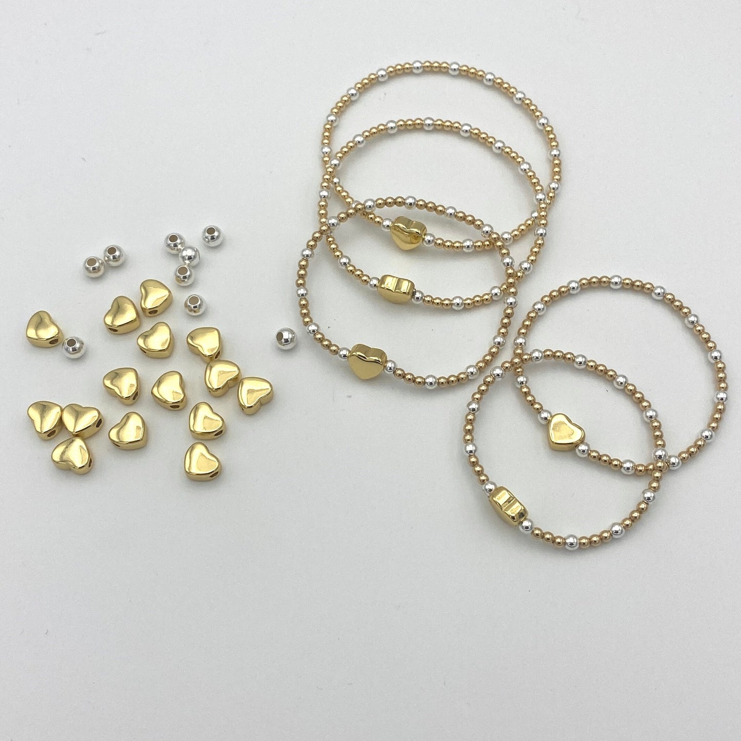 Gold Heart Bracelet Set Women Charm TwoTones Jewelry Stack Silver and Gold Layered Bracelet heart charm jewelry gift bead charm bracelet