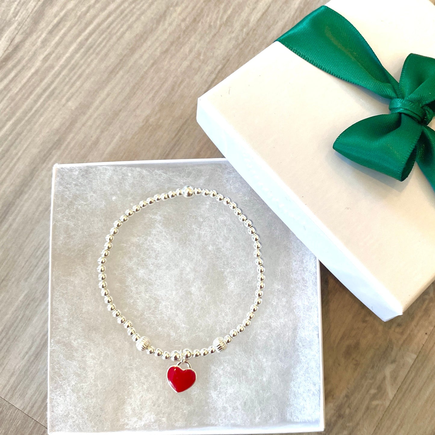 Silver red heart charm bracelet set gift for women jewelry