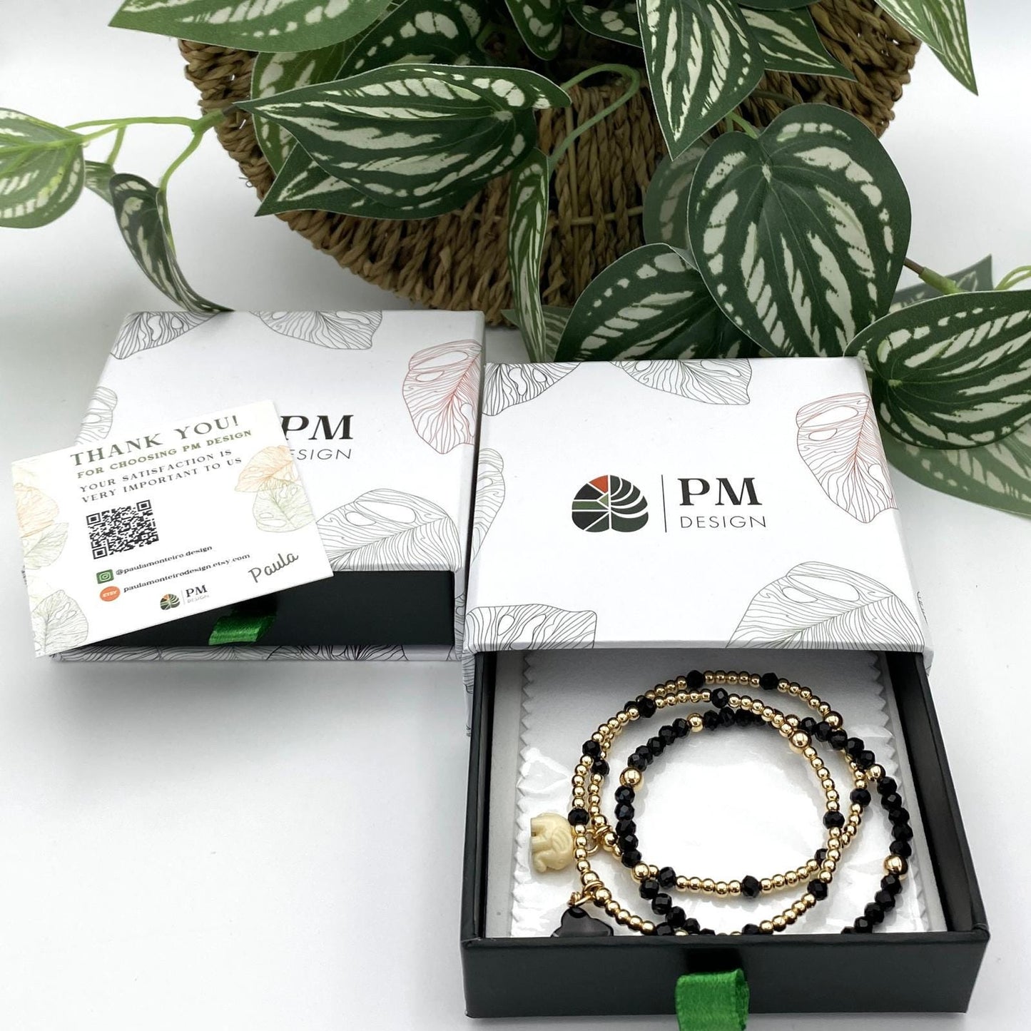 Gold filled spring charm bracelet nature inspired flower and elephant jewelry gift for women