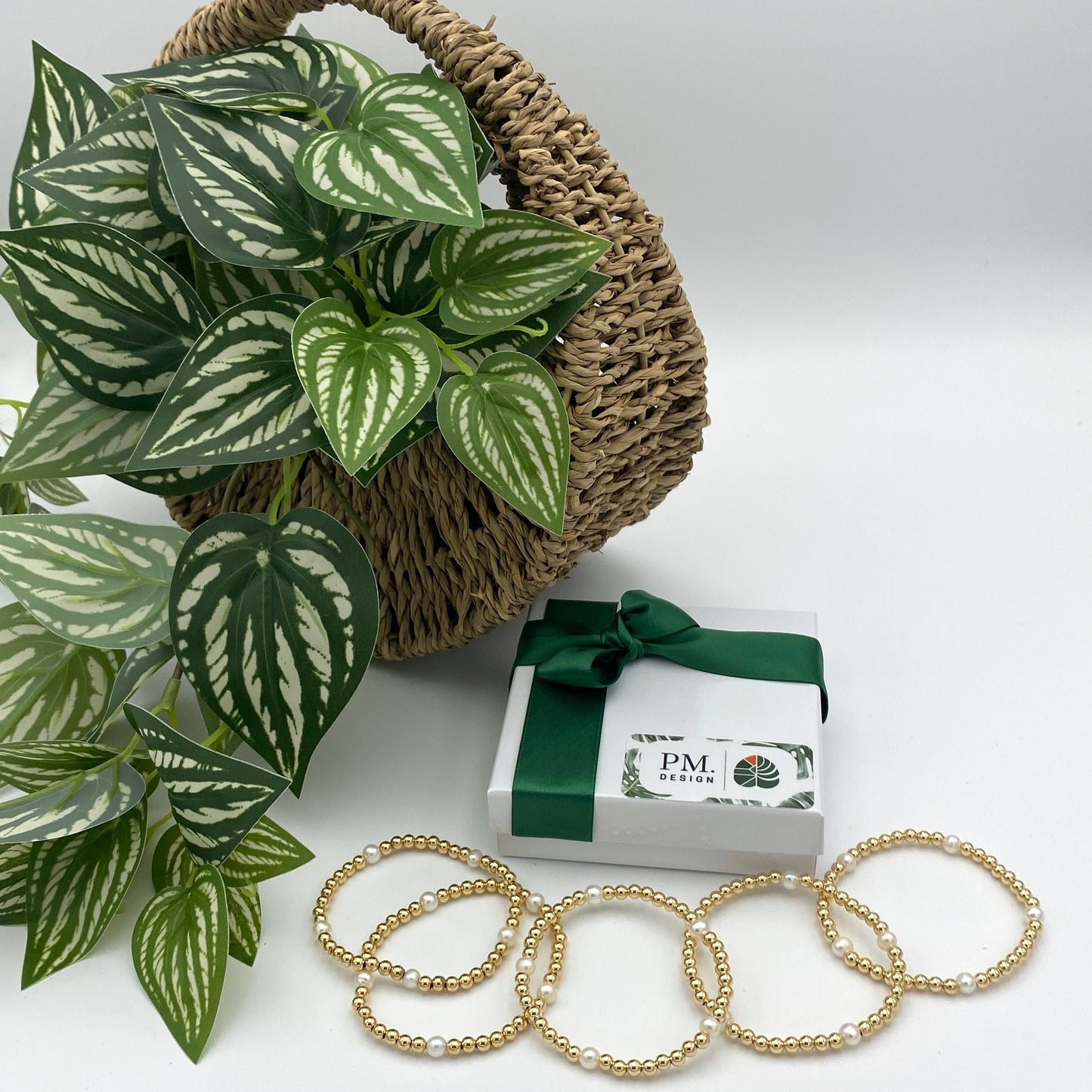 Gold filled beaded pearl bracelet wedding day jewelry accessory set bridesmaid friendship gift