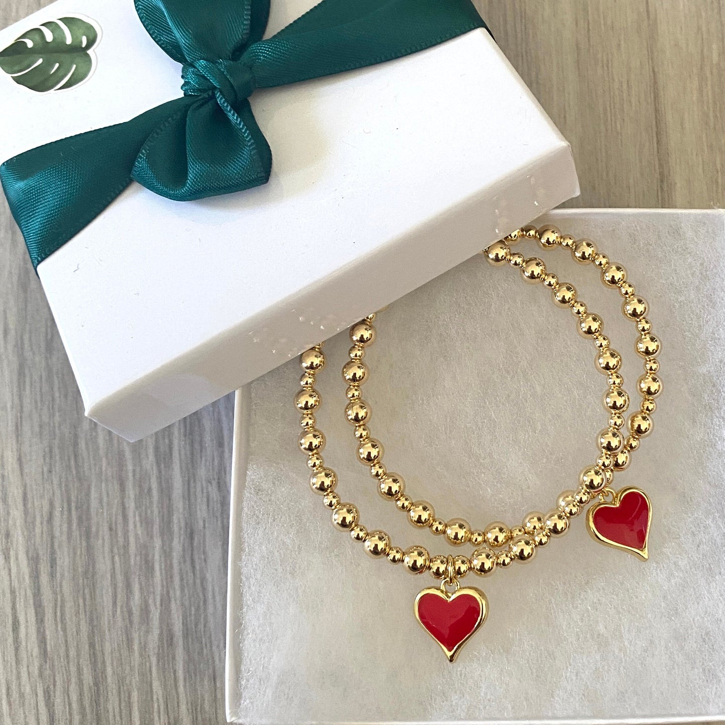Gold red green charm bracelet women gold heart jewelry personalized heart charm bracelet gold mother gift idea charm jewelry gift for her