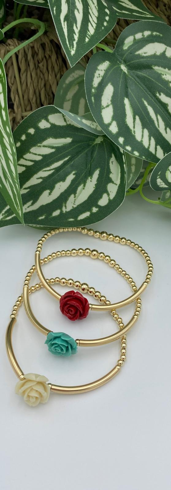 Gold filled flower bracelet spring colors dainty rose jewelry gift for women birthday or mom present