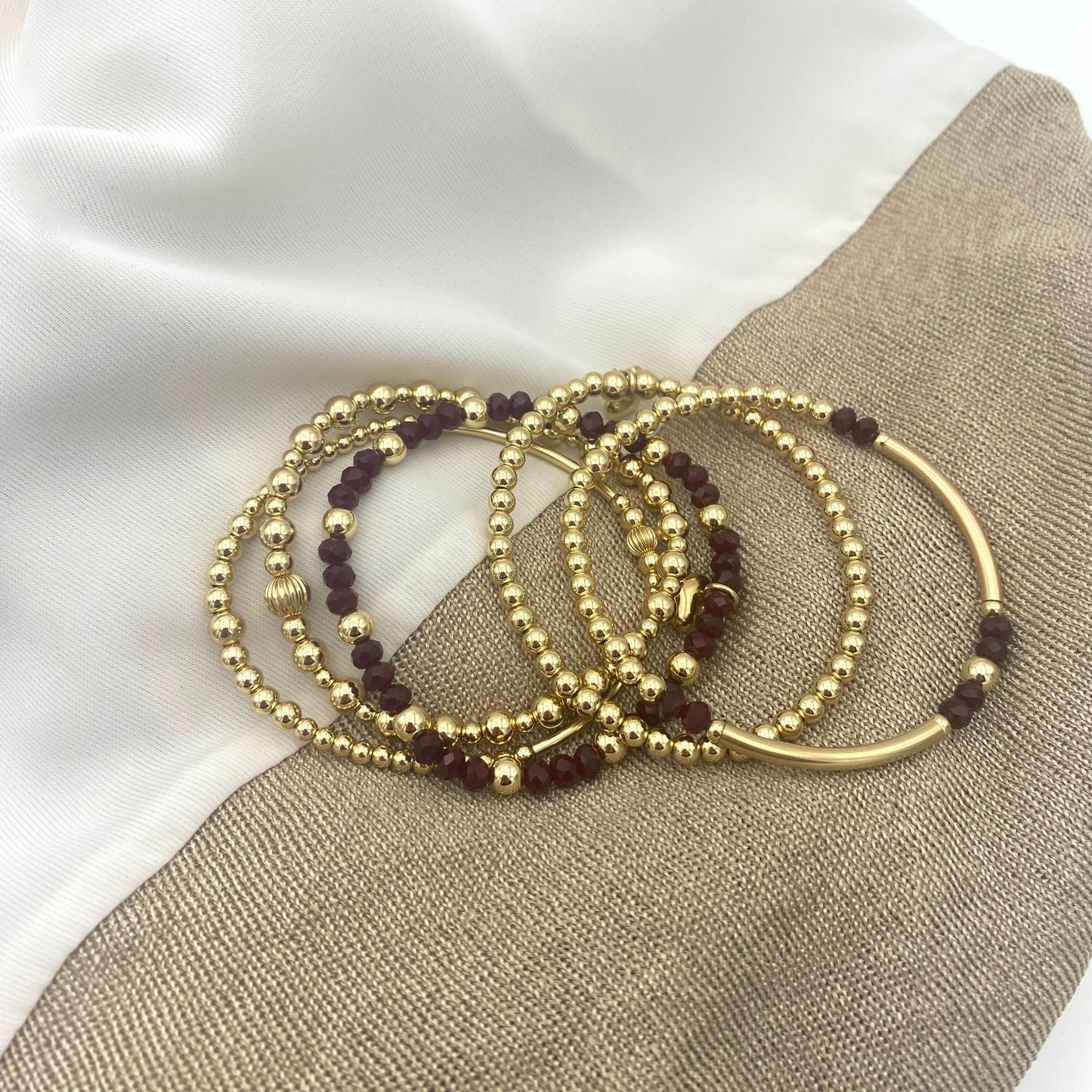 Gold Filled wine crystal beaded bracelet Heart Charm Women Jewelry friendship Gift