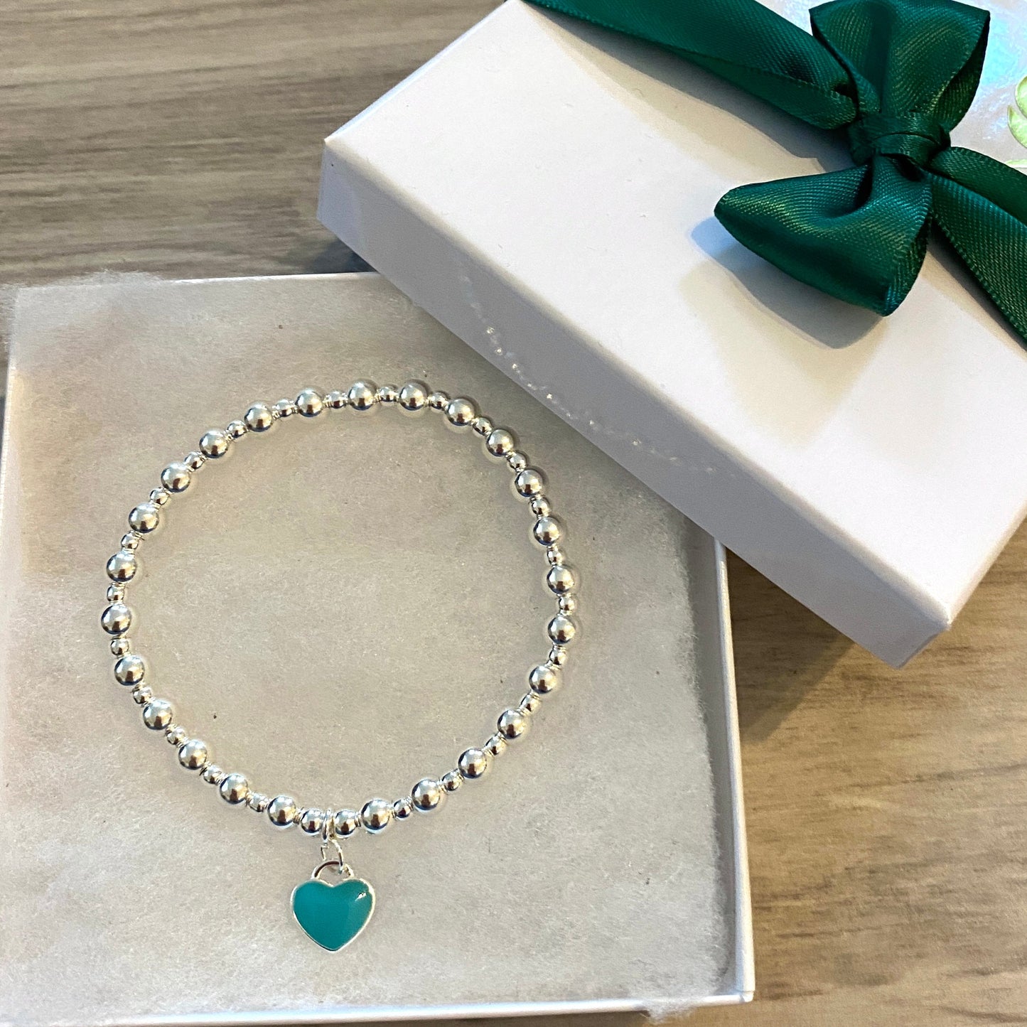 Sterling silver blue heart bracelet and earrings set personalized friendship women jewelry