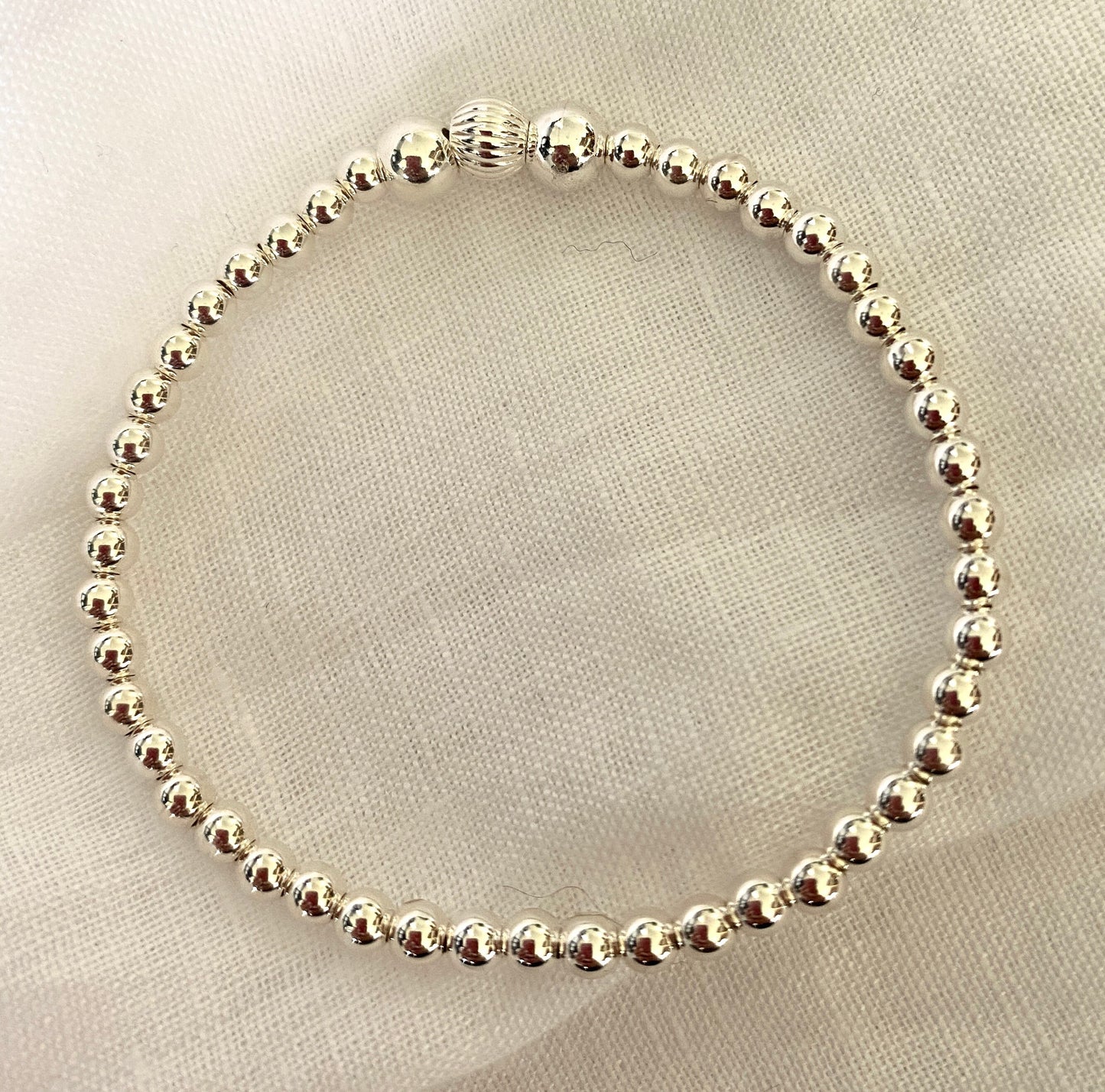 Turquoise and sterling silver beaded set women stretchy bracelet stack anniversary jewelry gift