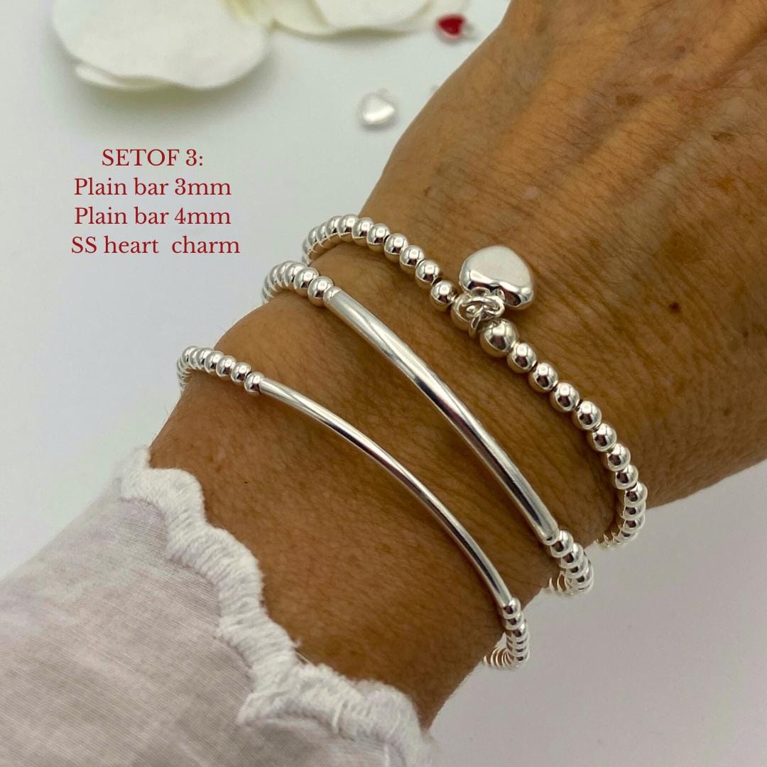 sterling silver red heart charm personalized bracelet stretchy jewelry set gift for women