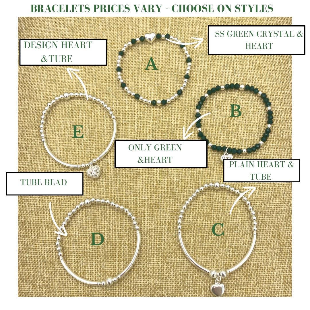 Sterling silver dark green crystal bracelet set heart charm personalized women jewelry gift