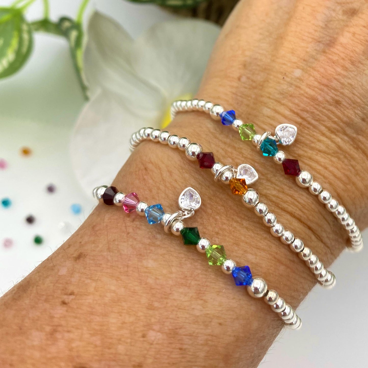 Personalized birthstone bracelet family gift with kids or grandkids colors