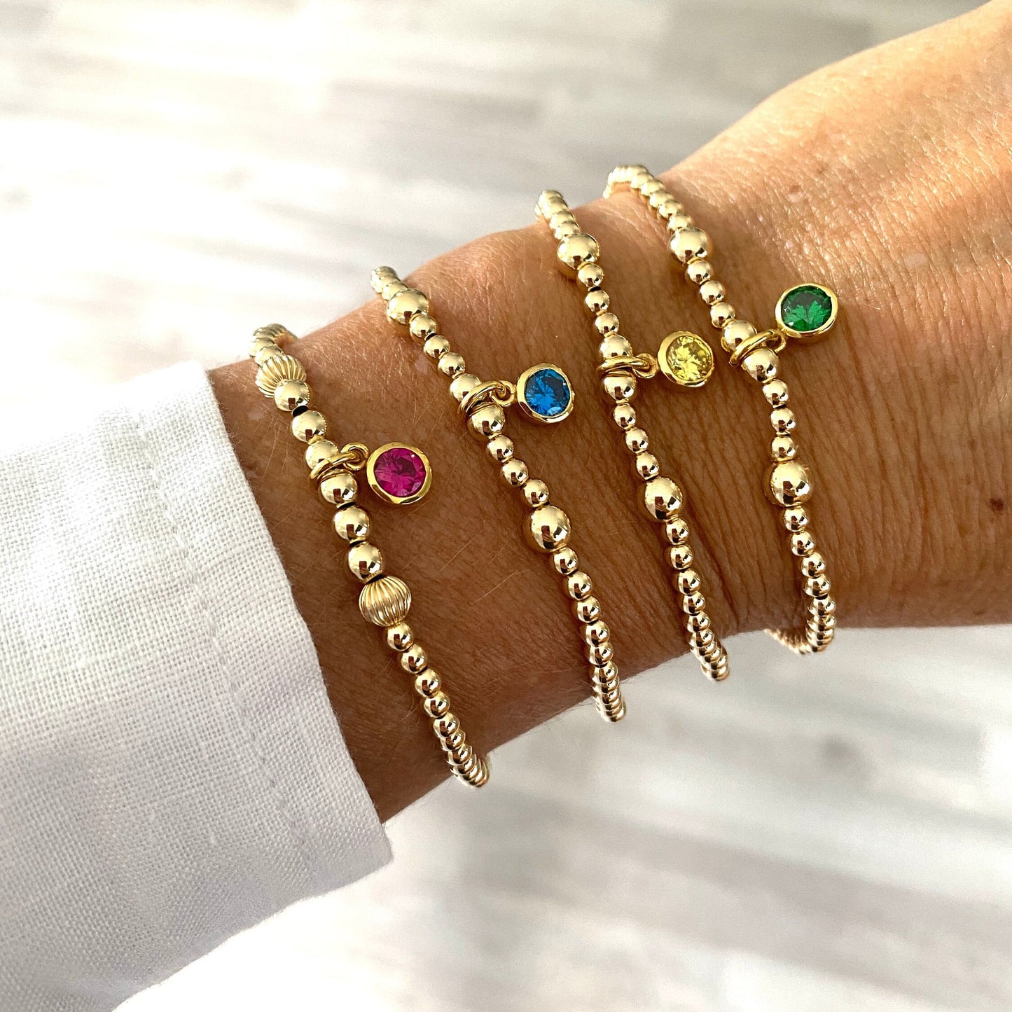 Gold birthstone charm bracelet for her crystal color jewelry gift