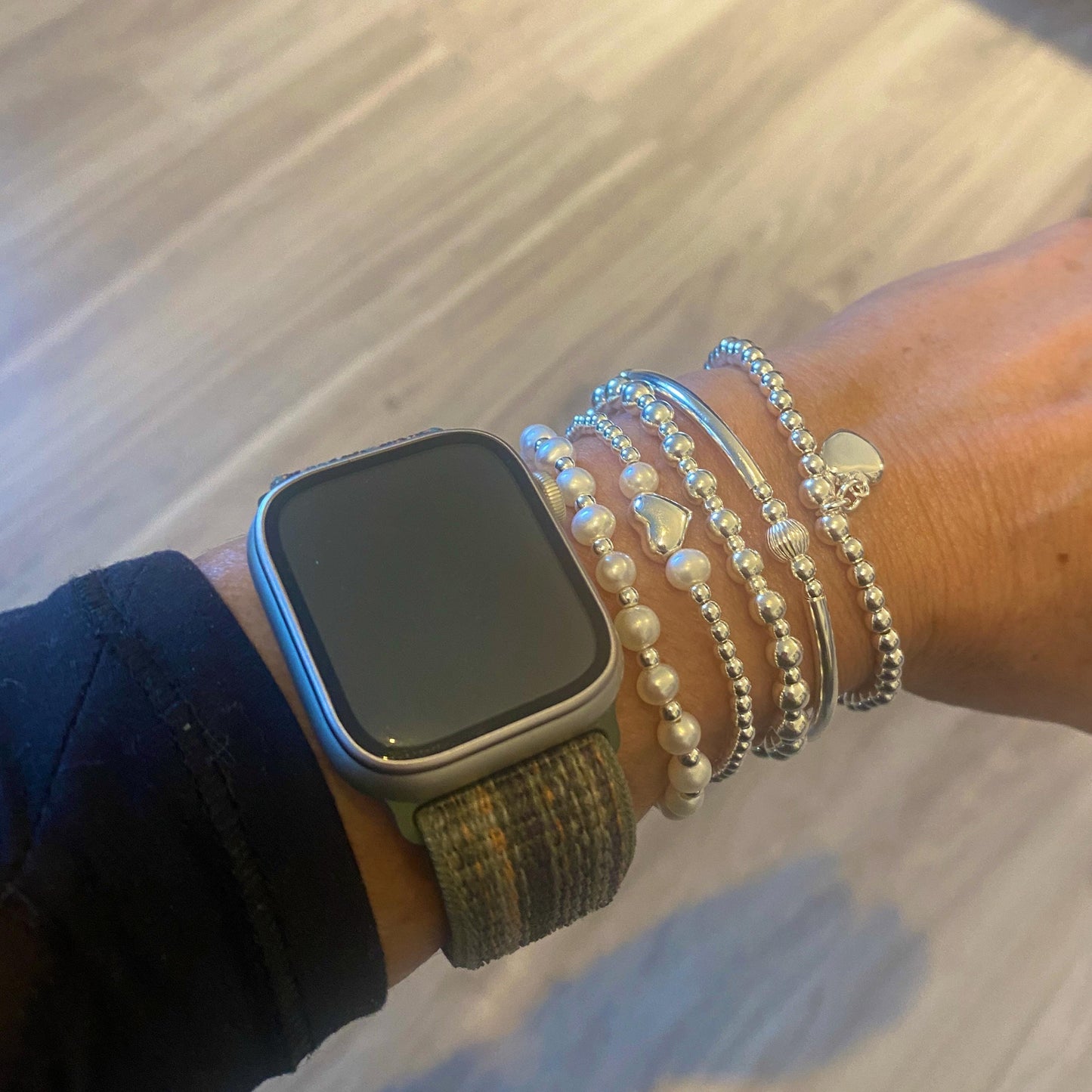 Pearl heart charm bracelet sterling silver wedding jewelry set gift for bridesmaid