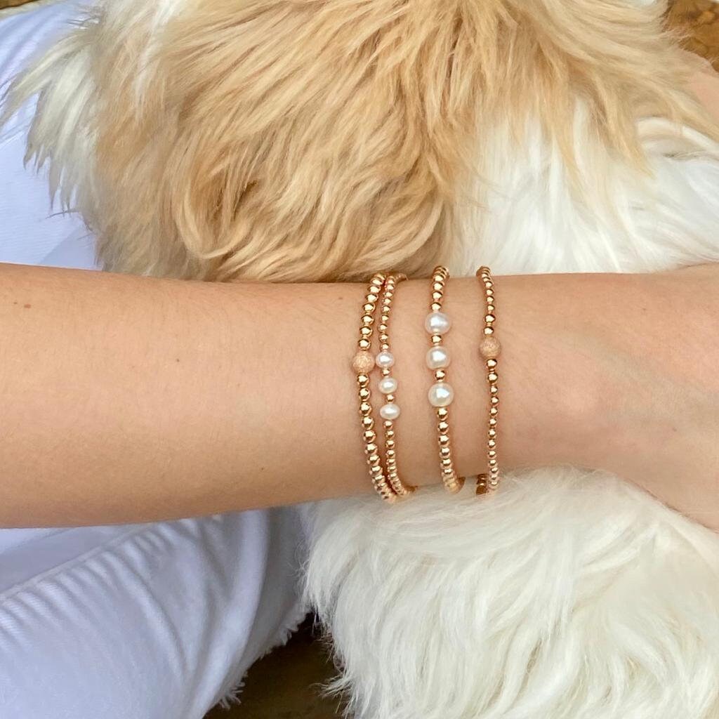 Gold filled pearl bracelet rose gold jewelry gift for her stackable elegant set