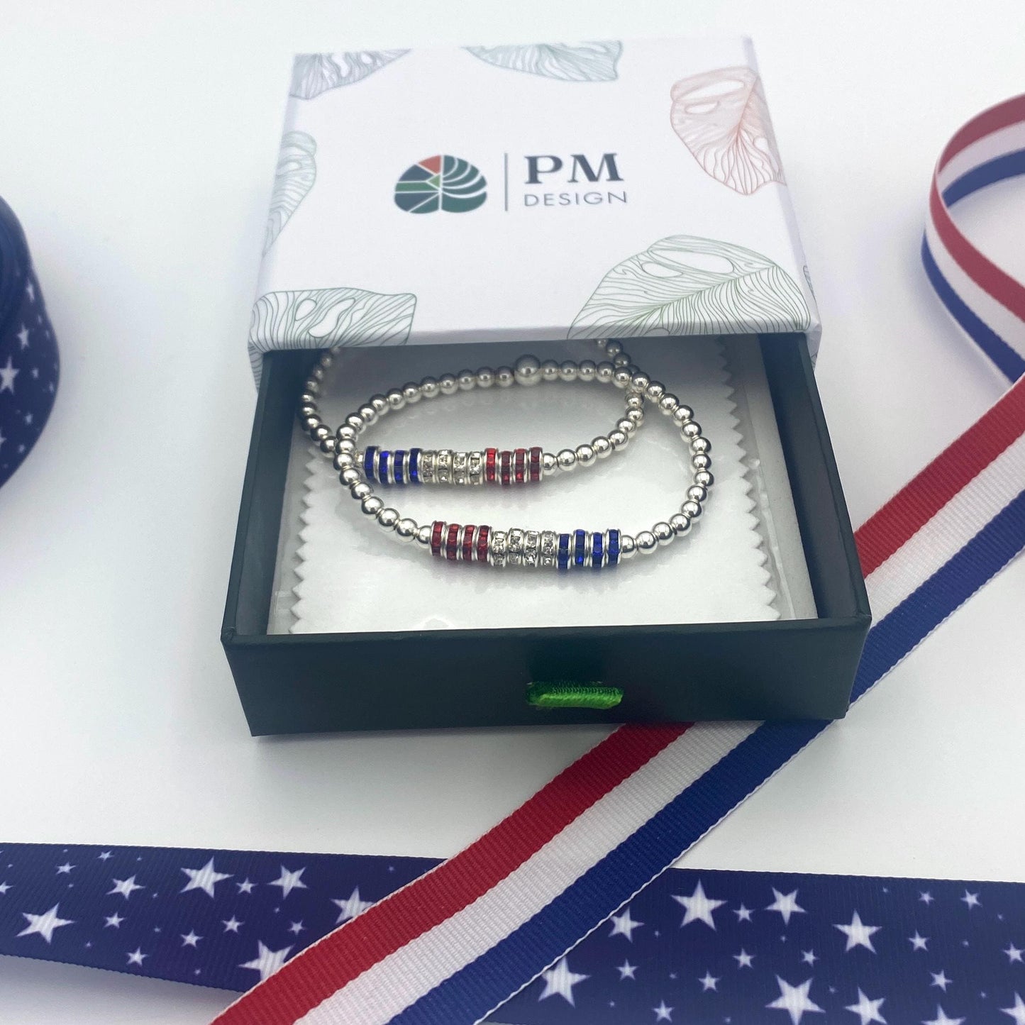4th of July crystal bracelet USA flag red white blue jewelry gift
