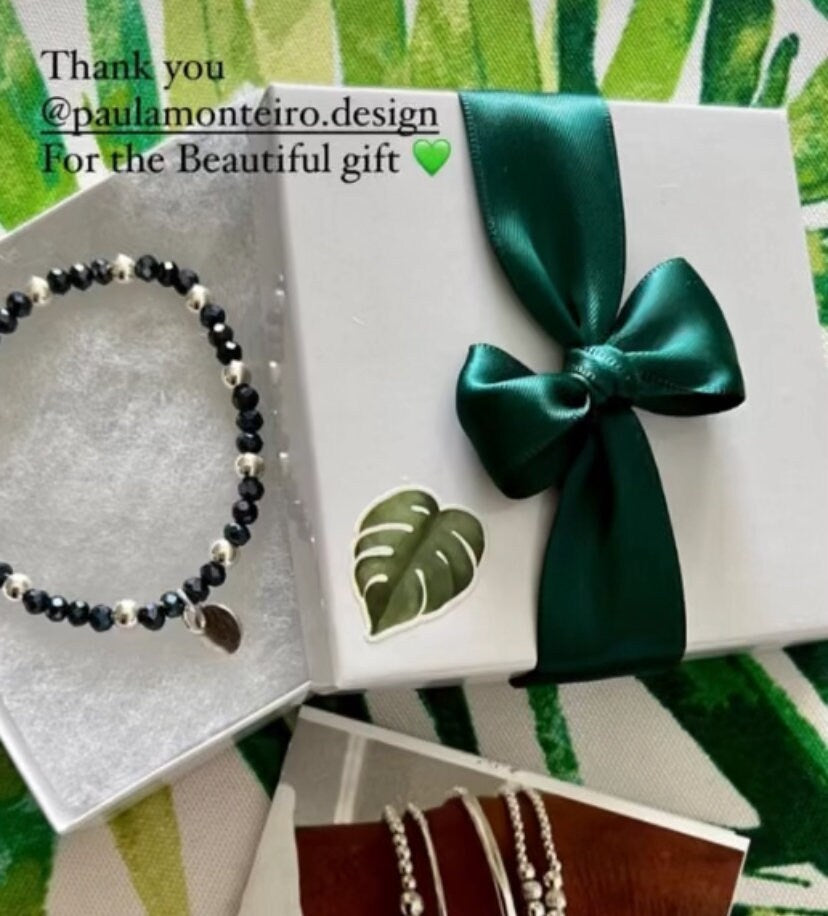 Blue crystal sterling silver beaded bracelet stretchy jewelry set gift for women