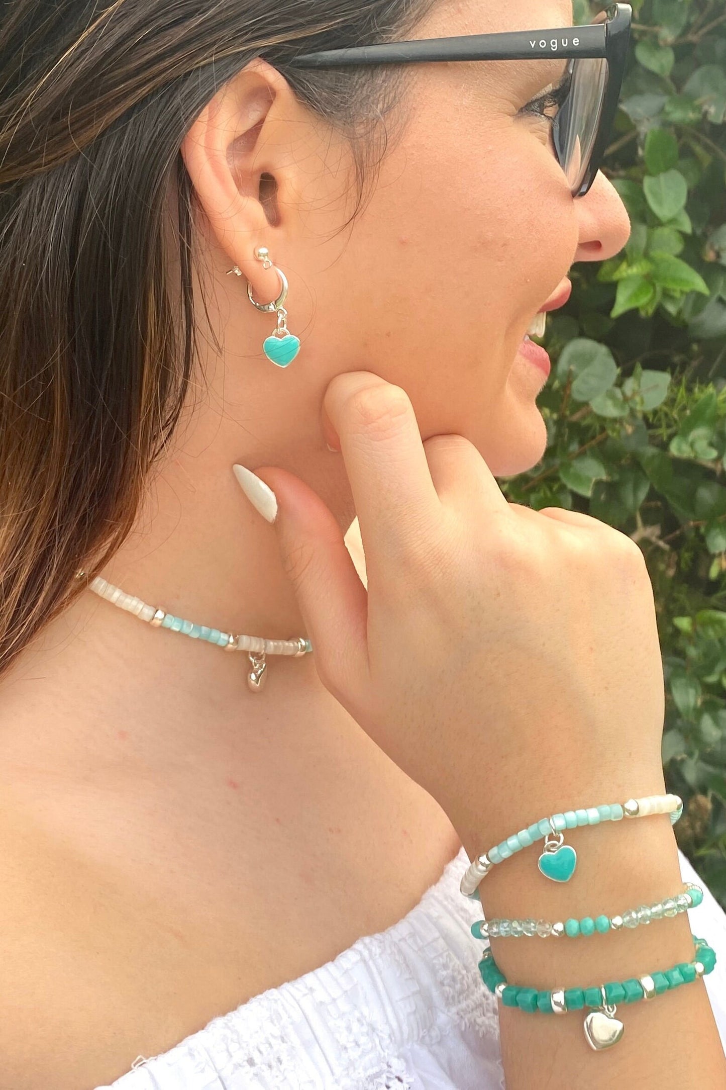 Sterling silver blue heart bracelet and earrings set personalized friendship women jewelry