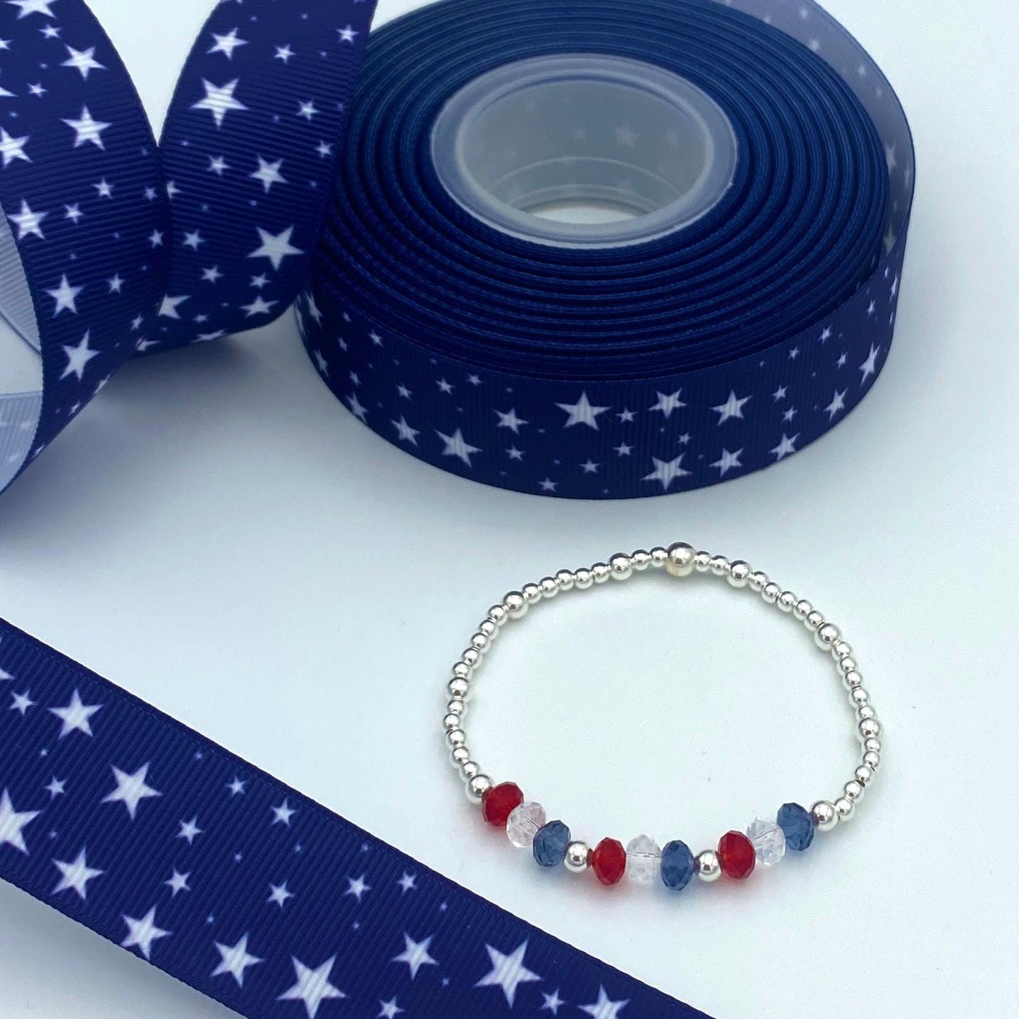 USA patriotic bracelet set silver red white blue crystal gift