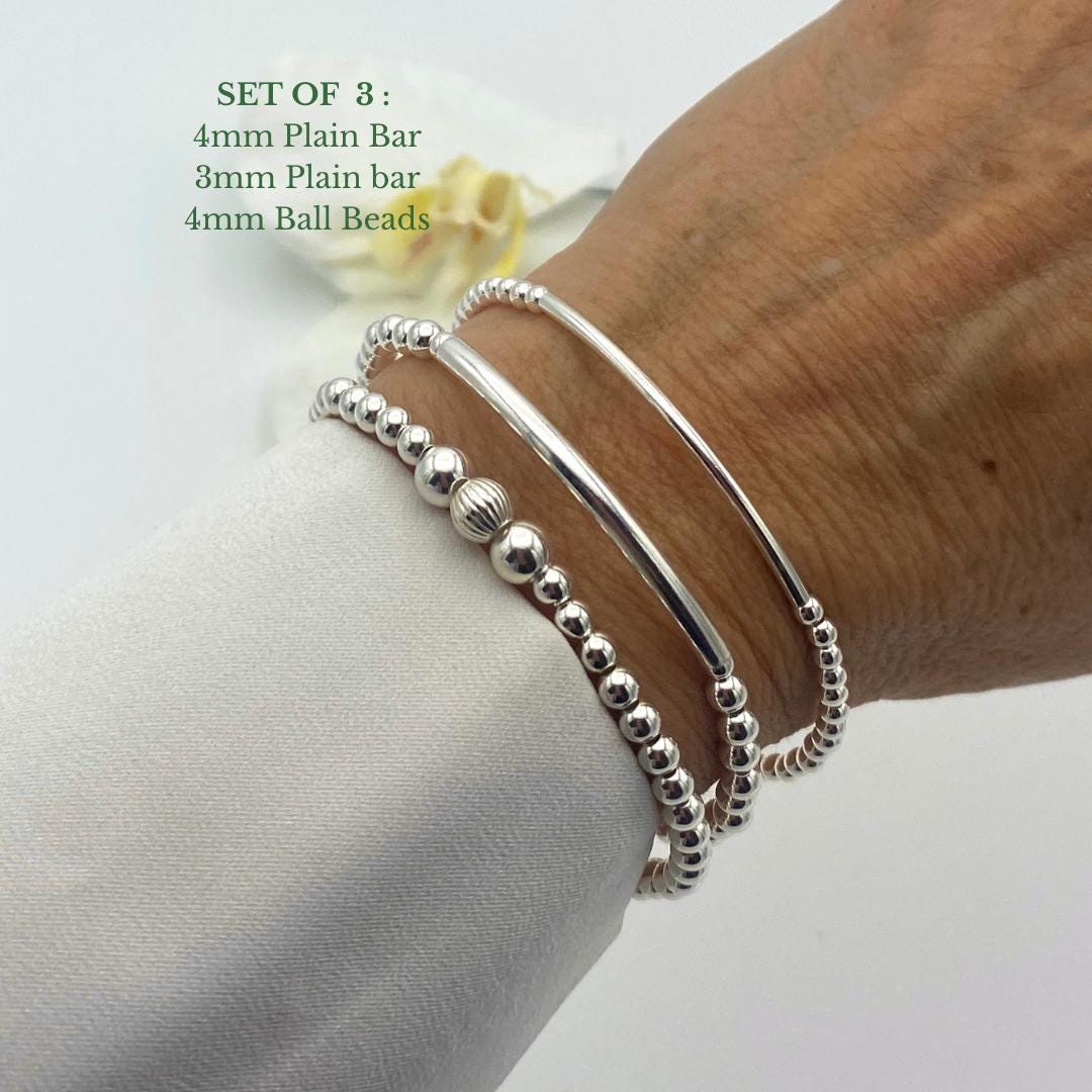 Sterling silver stretchy bracelet set women stacking jewelry friend birthday gift