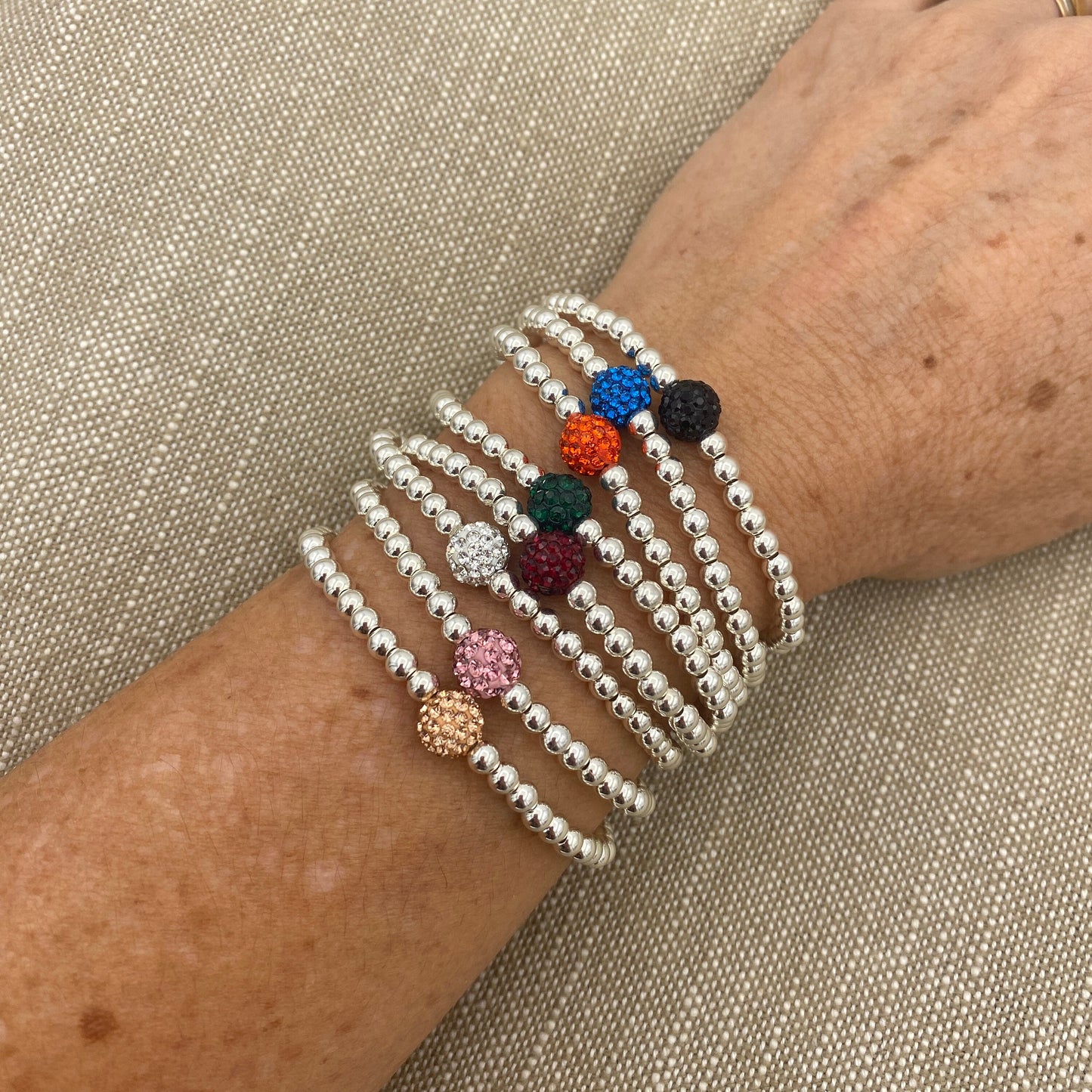 Sterling silver rhinestone colors stretchy bracelet crystal color stacking jewelry gift for her