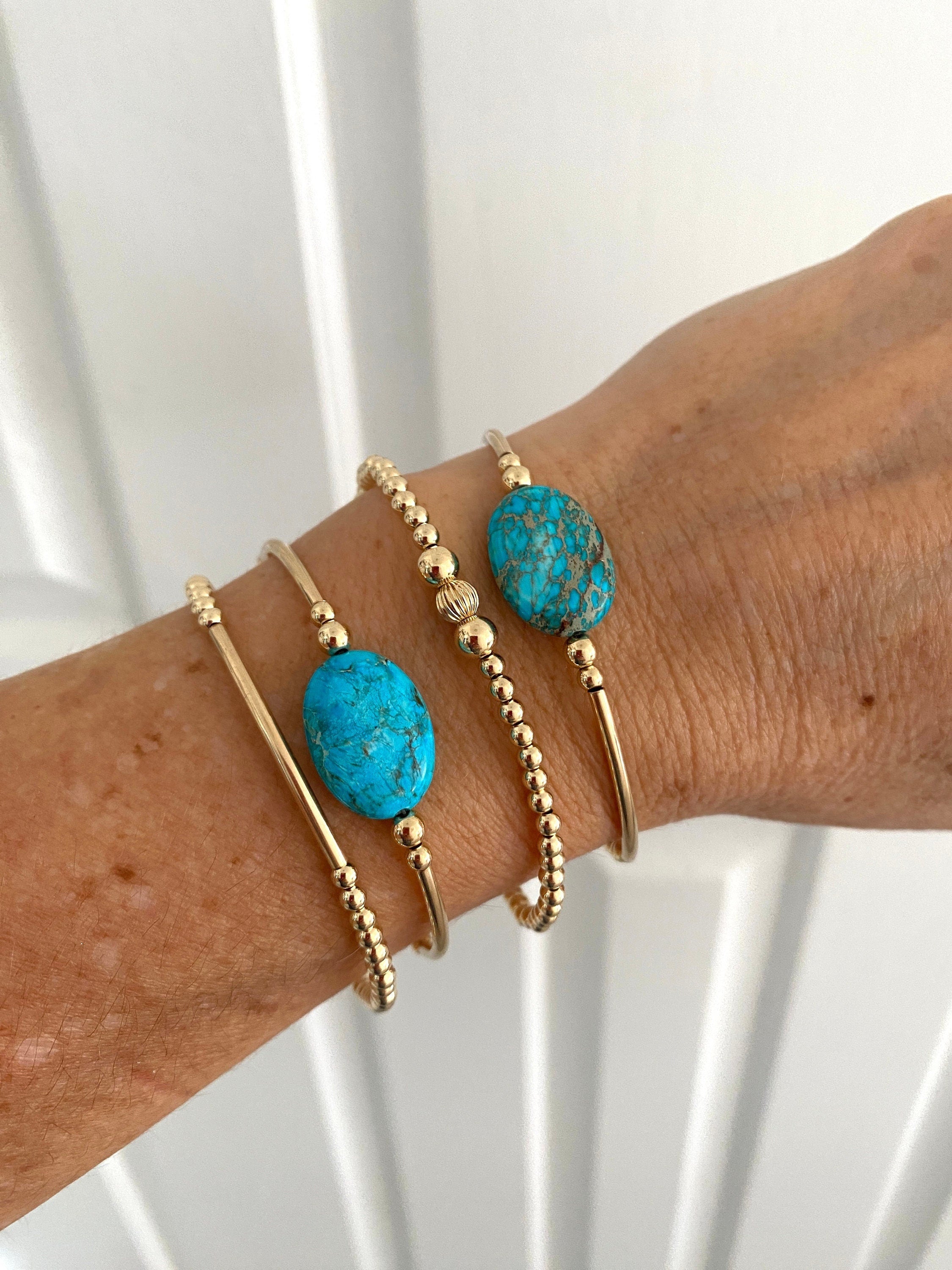 Turquoise and Gold Filled Beaded Bracelet Set