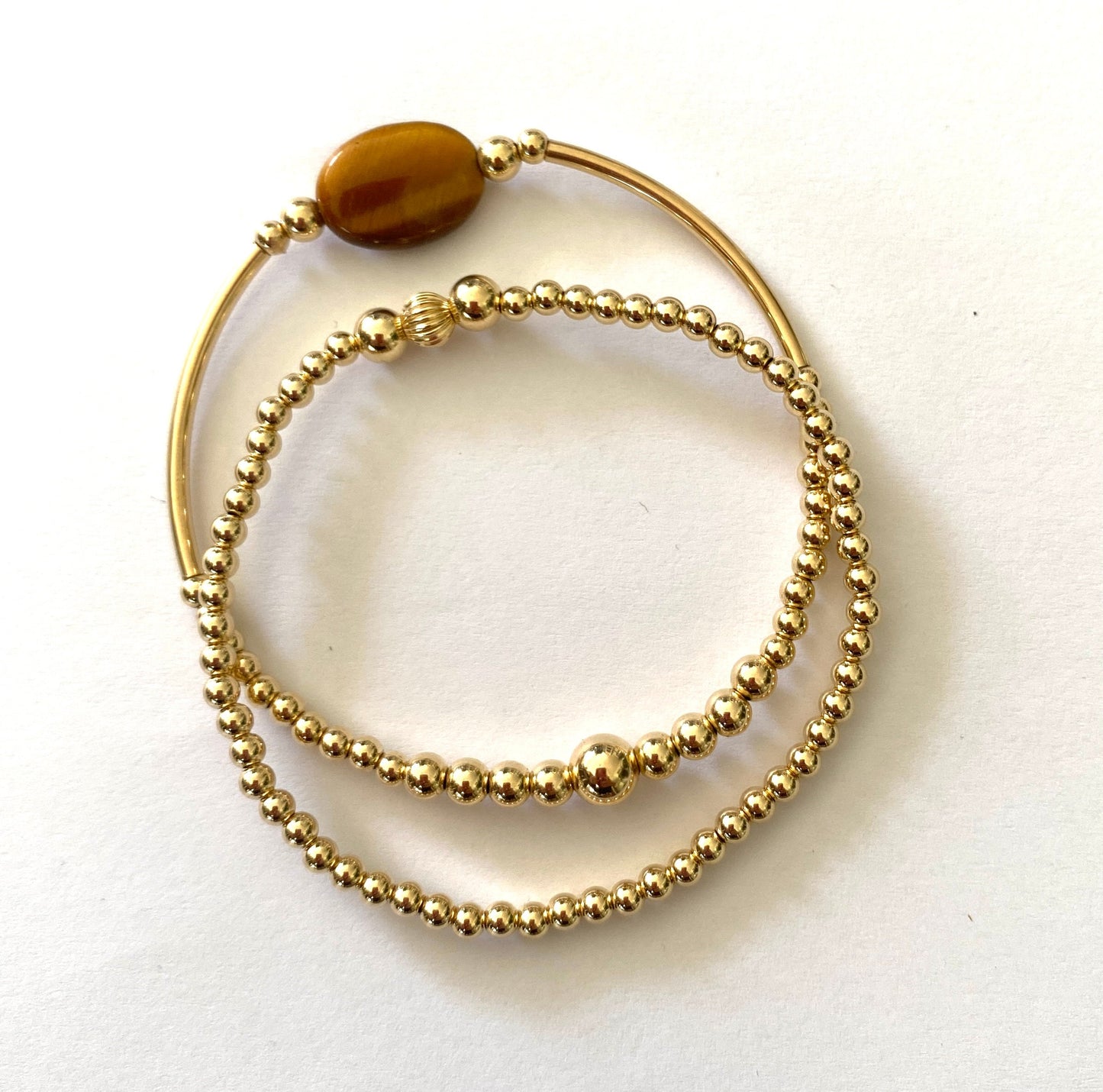 Gold Bracelet with Tiger Eye Beads Elegant Gift for Her