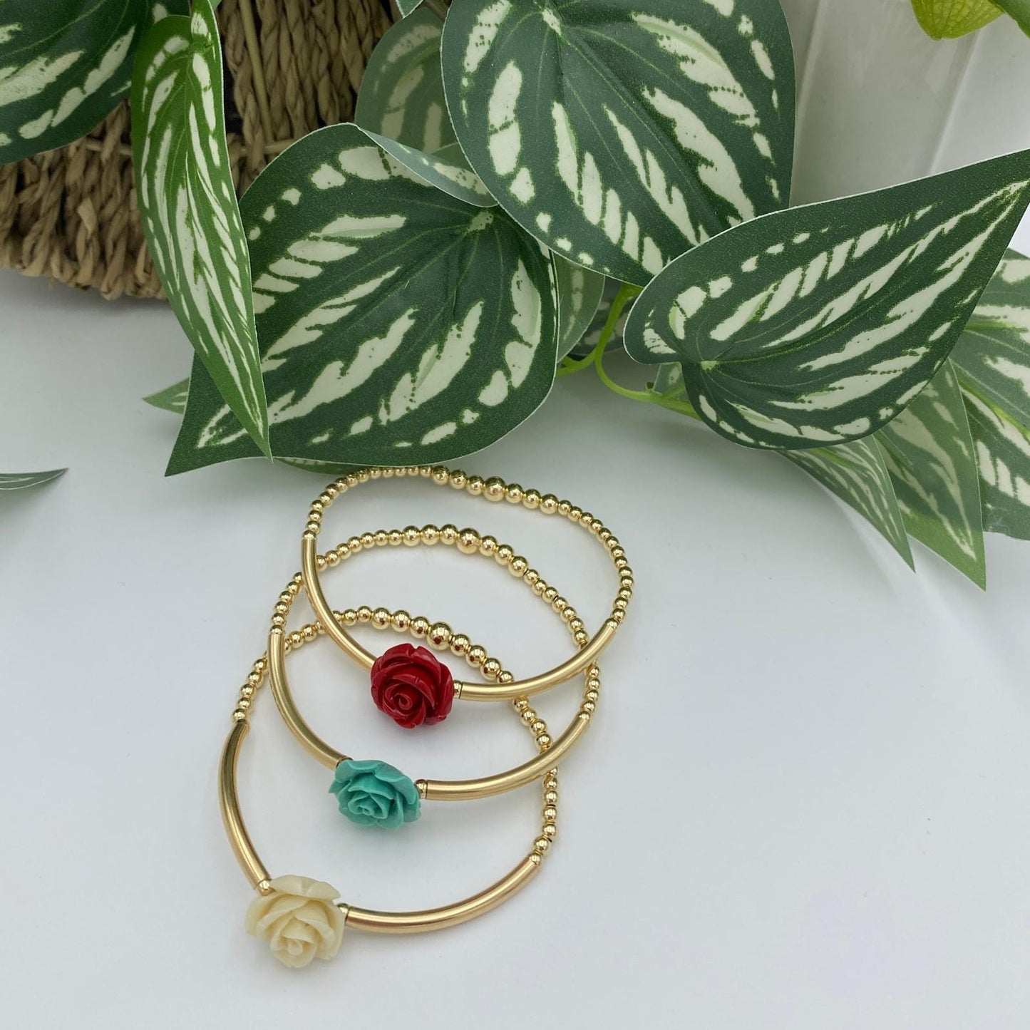 Gold filled flower bracelet spring colors dainty rose jewelry gift for women birthday or mom present