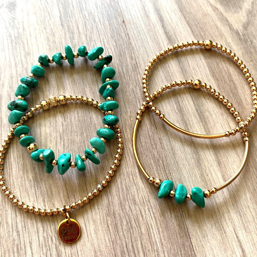 Turquoise gold filled beaded Bracelet nugget shape stacking handmade jewelry women elegant sea color gift