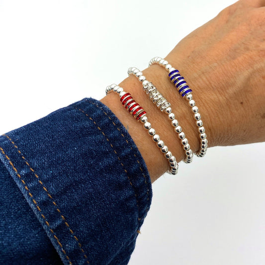 Red white blue bracelet set USA flag crystal jewelry 4th of July
