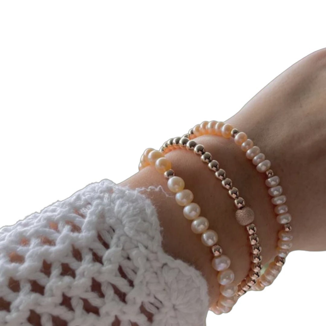 Rose gold pearl bracelet classic layered jewelry gift for her