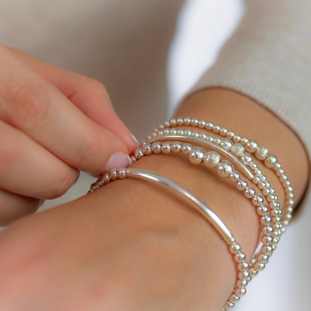 Sterling silver stacking bracelet set beaded minimalist jewelry gift for women