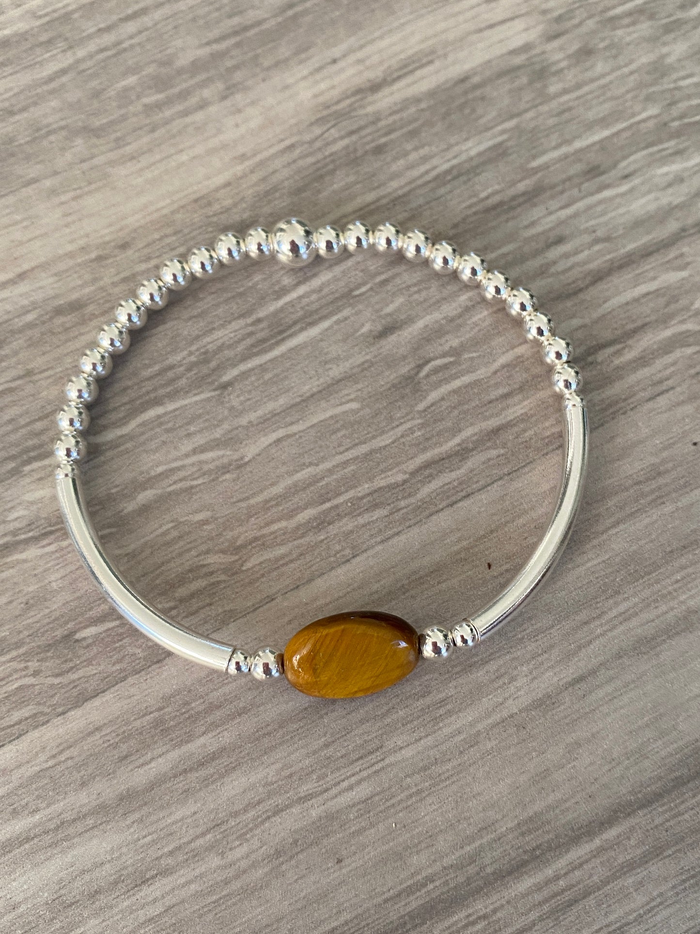 Sterling silver tiger's eye stretchy bracelet set for women gemstone stack jewelry gift