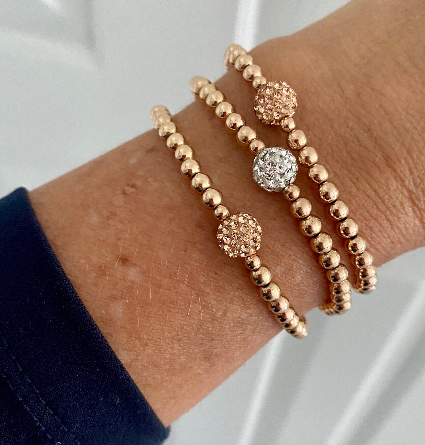 Elegant Rose Gold Crystal Stretch Bracelet Gift for Her