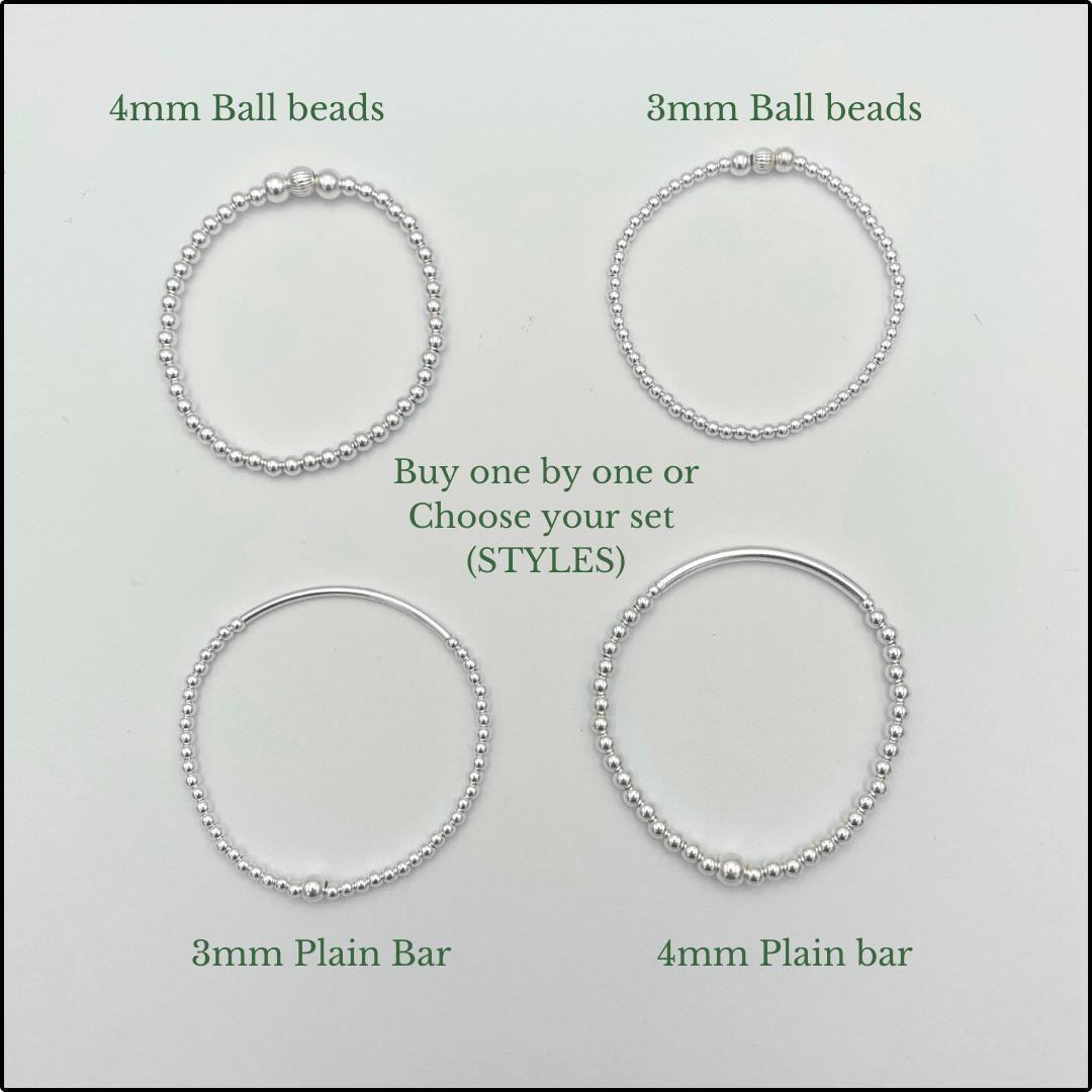 Sterling silver stacking bracelet set beaded minimalist jewelry gift for women