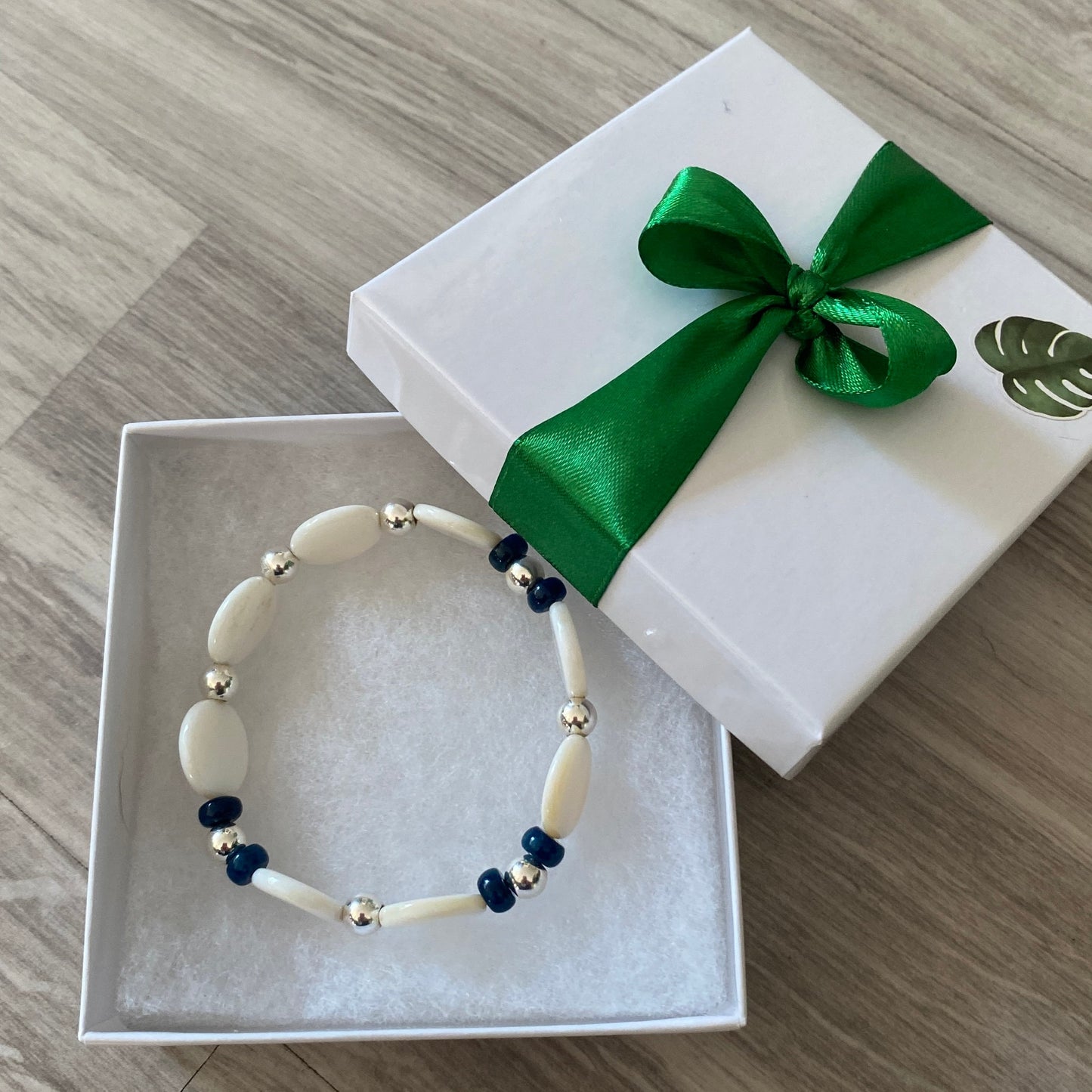 Sterling silver mother of pearls and blue stone bracelet gift for her