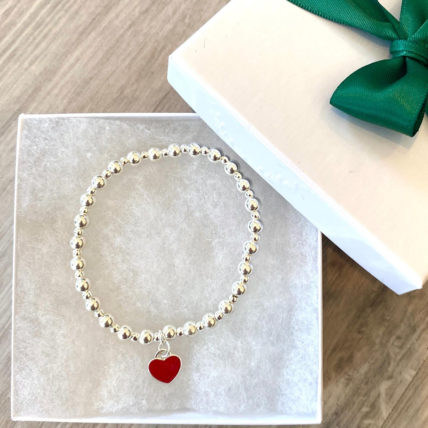 Silver red heart charm bracelet set gift for women jewelry