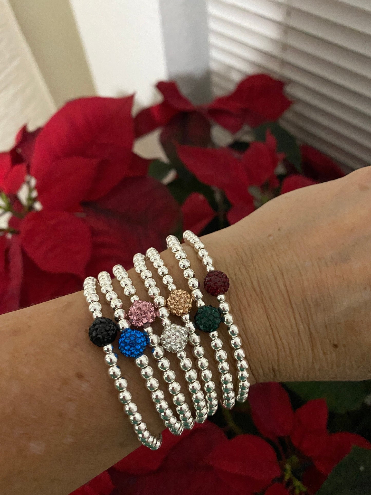 Sterling silver rhinestone colors stretchy bracelet crystal color stacking jewelry gift for her