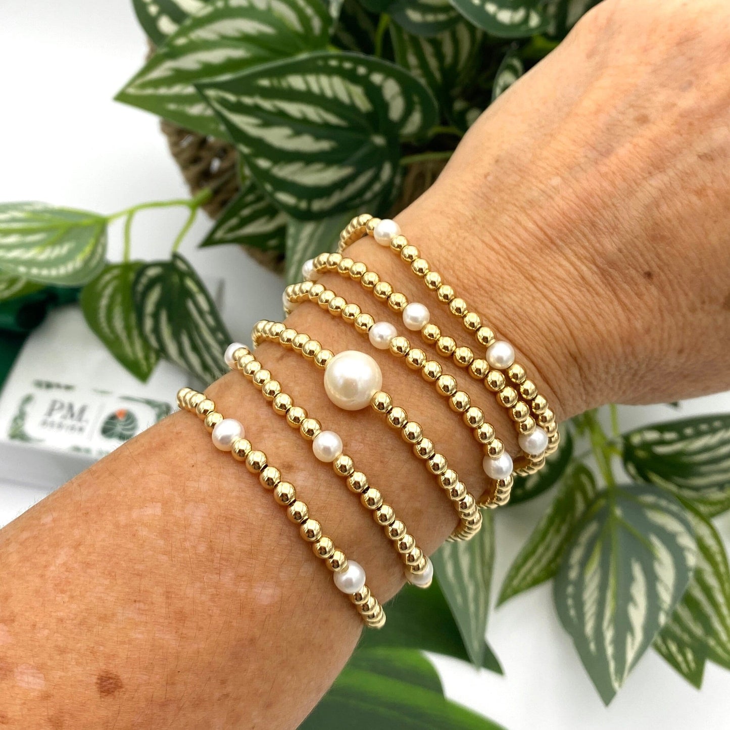 Gold filled beaded pearl bracelet wedding day jewelry accessory set bridesmaid friendship gift