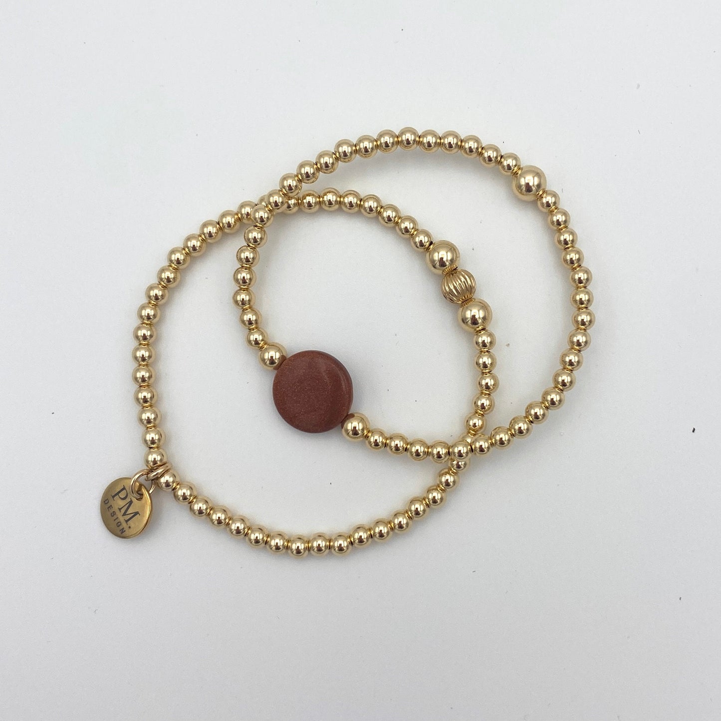 Gold filled sandstone beaded bracelet Set brown goldstone women jewelry stretchy stacking fall color gift