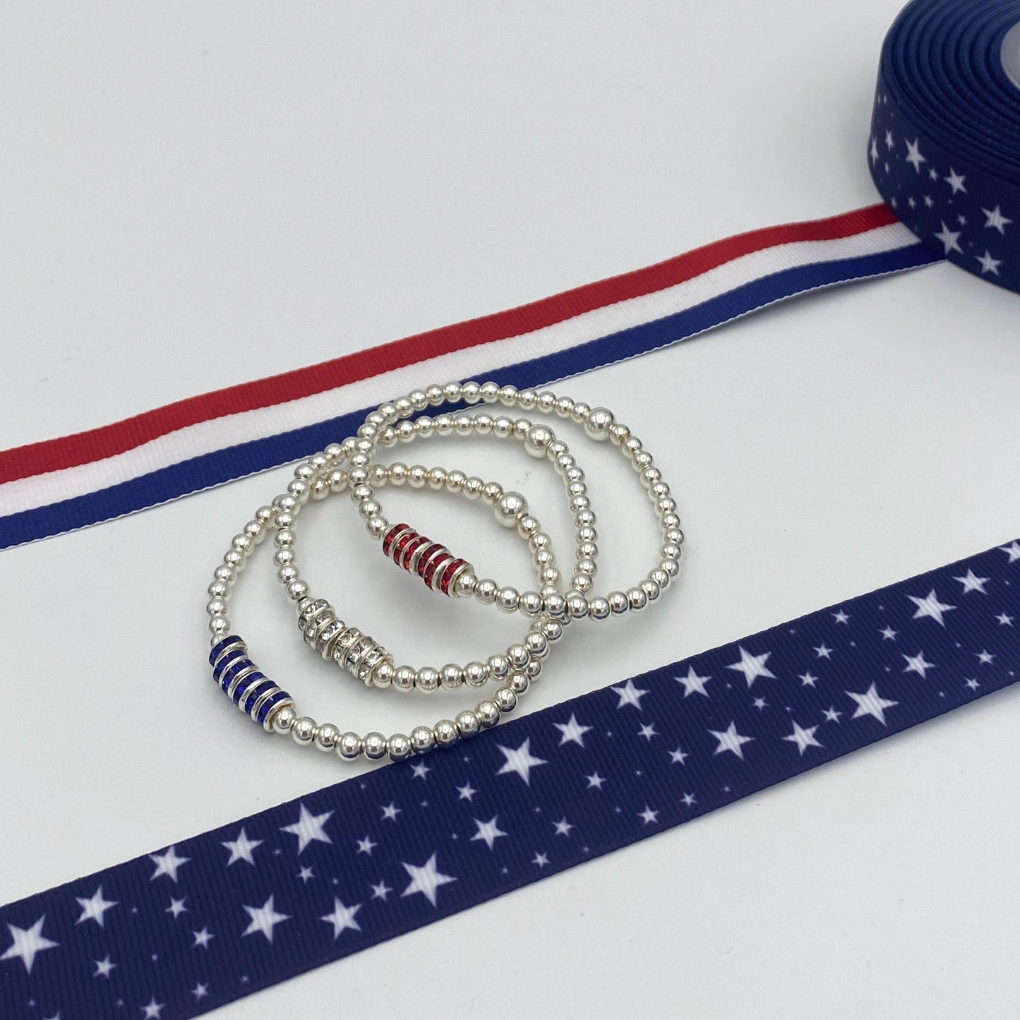 Red white blue bracelet set USA flag crystal jewelry 4th of July