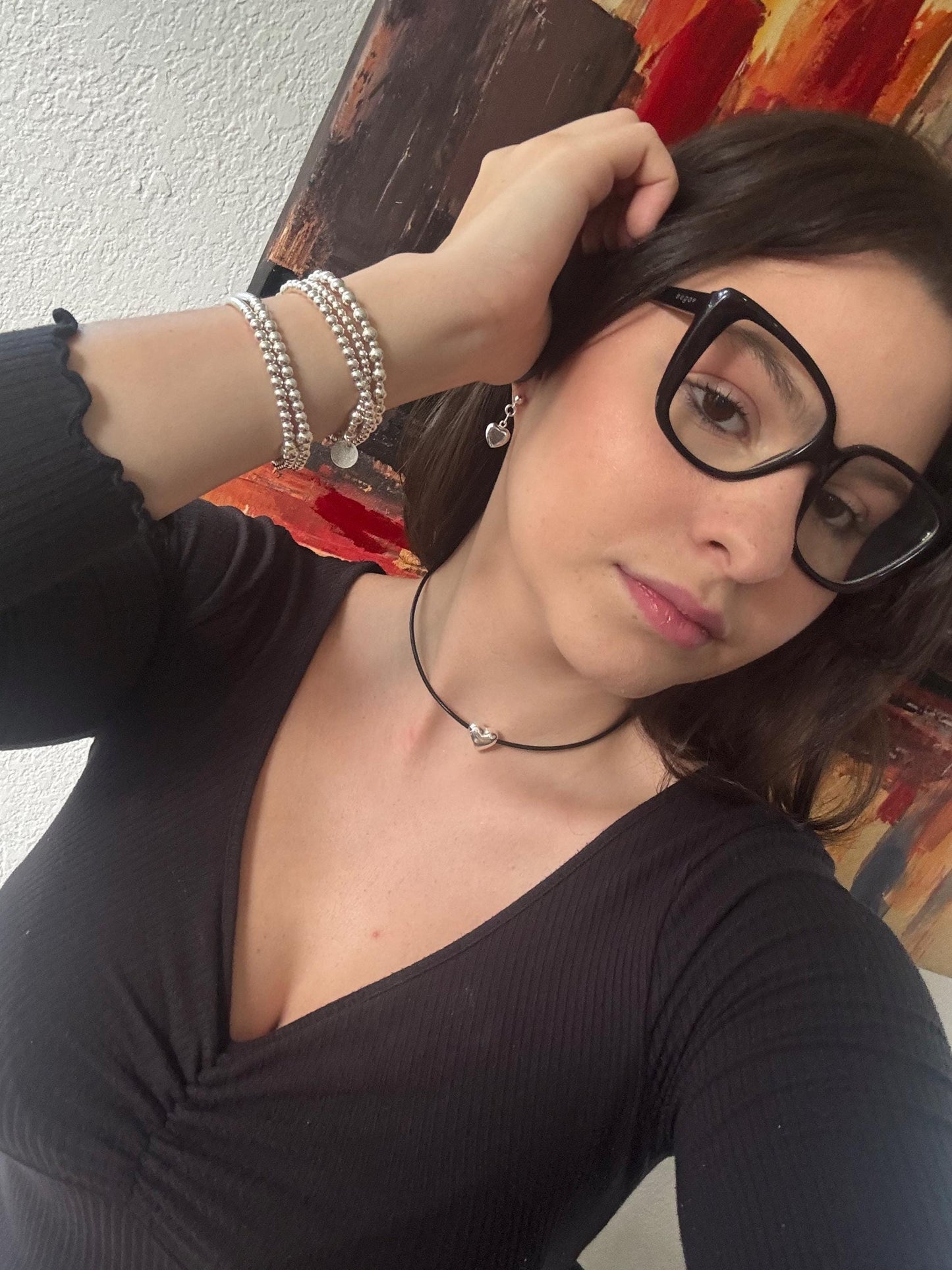 Leather Choker and Silver Earrings Set with Heart Charm Personalized Gift for Her