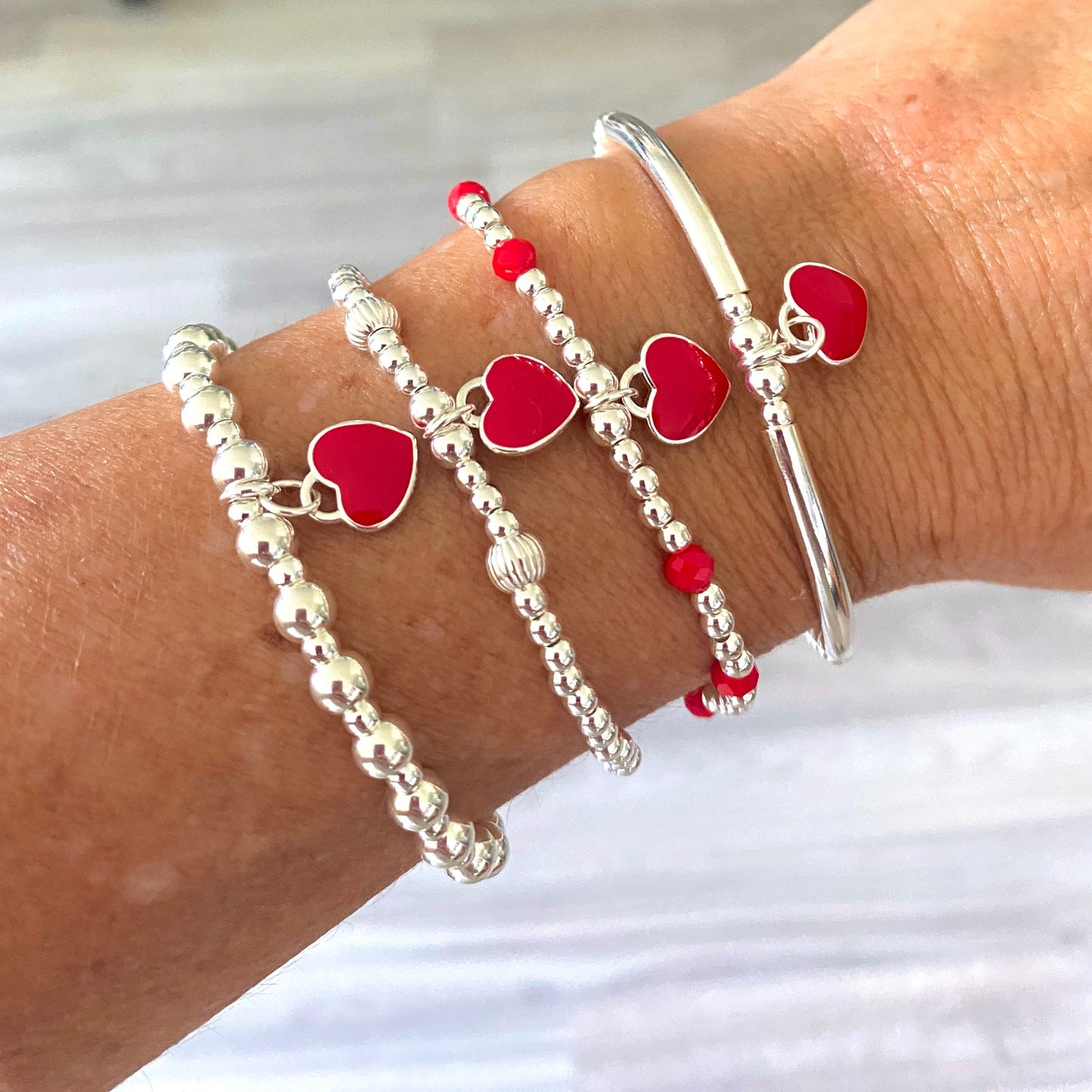 Silver red heart charm bracelet set gift for women jewelry