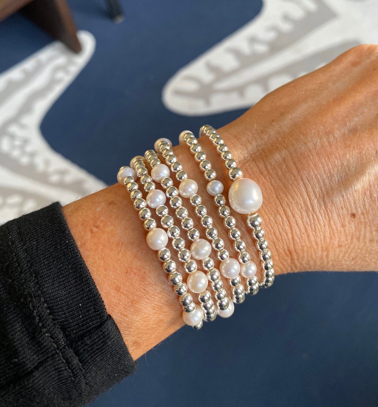 Sterling silver pearl beaded bracelet stretchy wedding jewelry set bridesmaid meaning friendship gift