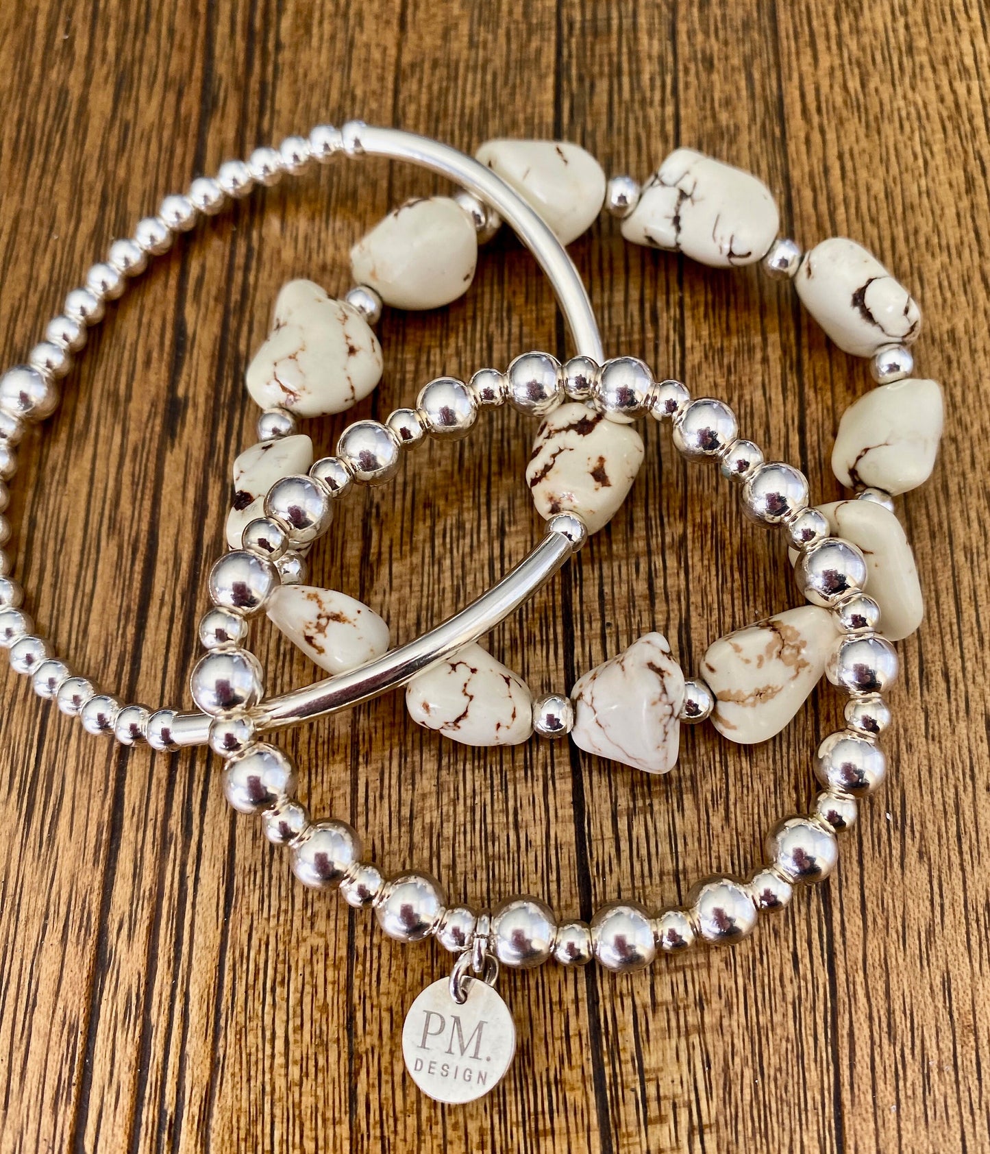 Sterling Silver and White Howlite Stretchy Bracelet Beaded Bracelet for Women Special Gift Jewelry