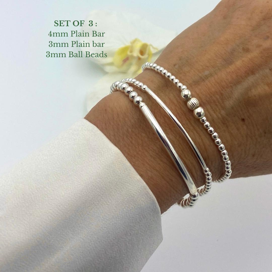 Sterling silver stretchy bracelet set women stacking jewelry friend birthday gift