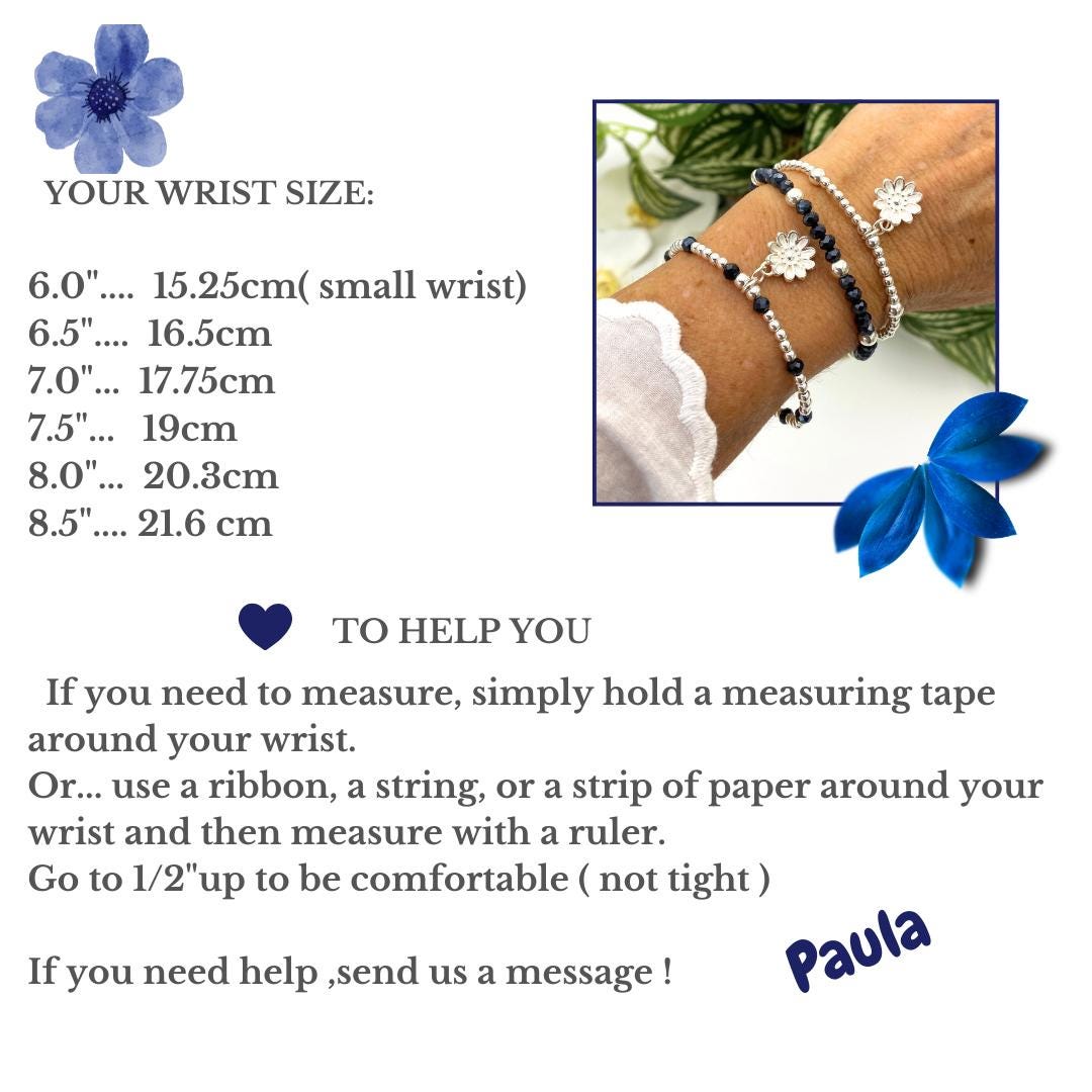 Sterling silver spring flower bracelet blue crystal daisy charm gift for her or mom