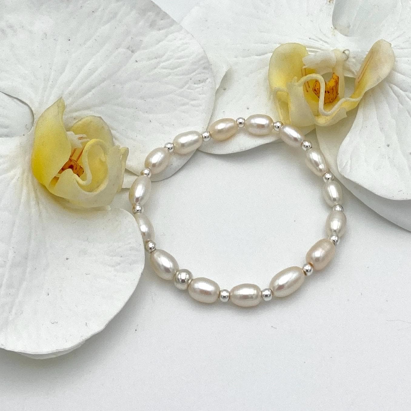 Freshwater pearl bracelet set sterling silver women minimalist jewelry pearl and heart charm wedding day accessory