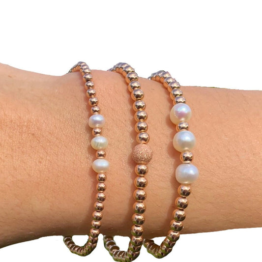 Gold filled pearl bracelet rose gold jewelry gift for her stackable elegant set