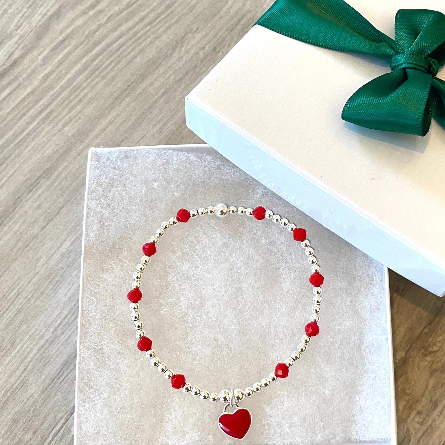 Silver red heart charm bracelet set gift for women jewelry