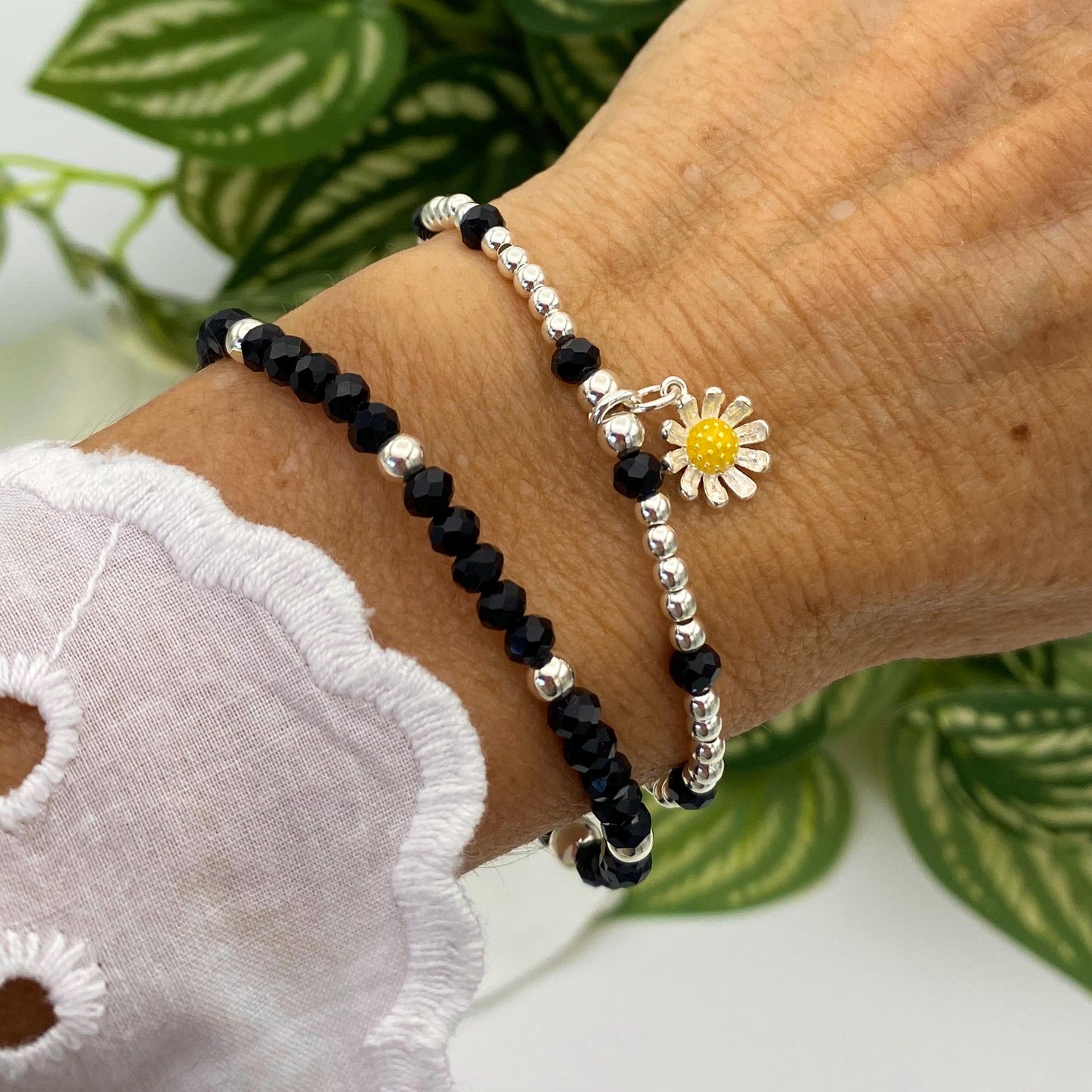 Sterling silver daisy charm bracelet flower jewelry dainty gift for her or mom