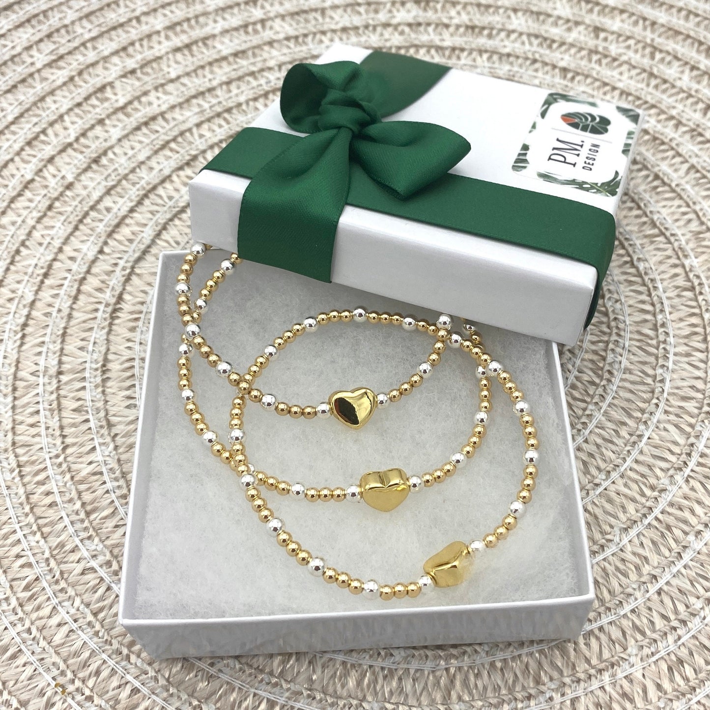 Gold Heart Bracelet Set Women Charm TwoTones Jewelry Stack Silver and Gold Layered Bracelet heart charm jewelry gift bead charm bracelet